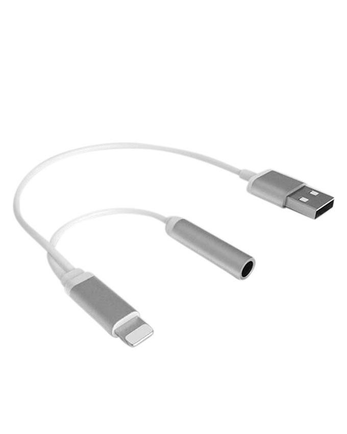 2 in 1 for Lightning iPhone 7 Plus A 3.5mm Headphone Jack Adapter - Silver and White