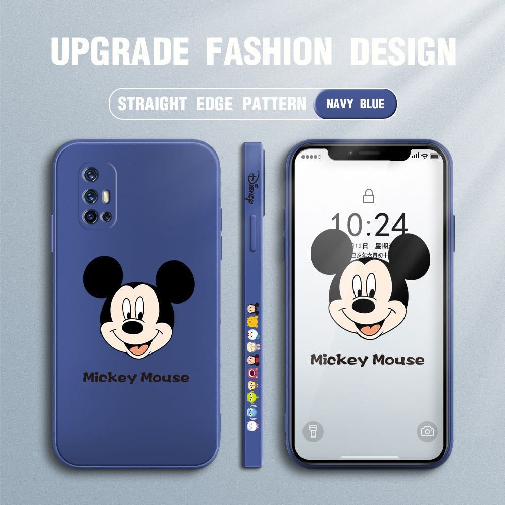 Jizetin for Vivo V17 Case Creative Cartoon Mouse Avatar Side Design Phone Case Square Edge Pattern Liquid Silicone Cases Full Cover Camera Shockproof Protective Case