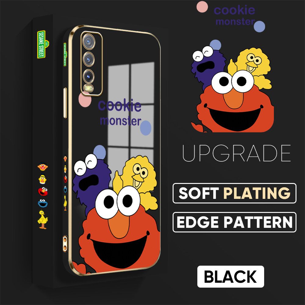TA for Vivo Y20 2021 / Y20i / Y20 / Y20S / Y12S / Y12A / Y20S G Back Cover Sesame Monster Luxury 6D Plating Case Side Pattern Soft Silicone Square Phone Case