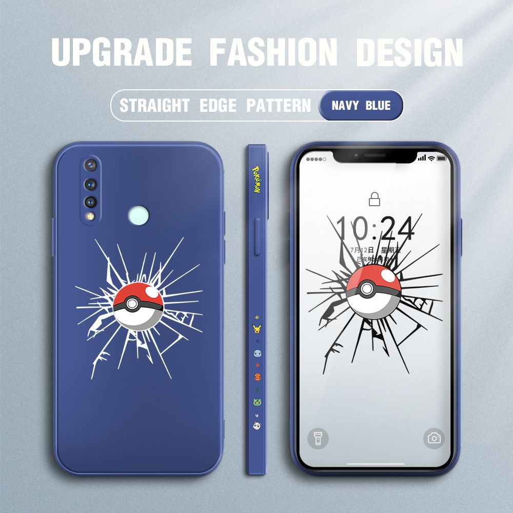 Jizetin for Vivo Y19 Case Cartoon Pokémon Pocket Monster Design Side Design Phone Case Square Edge Pattern Liquid Silicone Cases Full Cover Camera Shockproof Protective Case