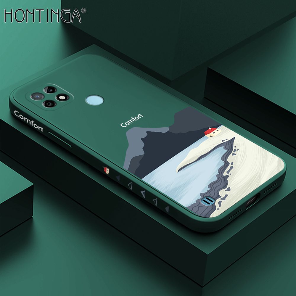Hontinga for Realme C21 Case Side Design New Mount Back Cover Soft Square Edge Pattern Liquid Silicone Trend Phone Cases