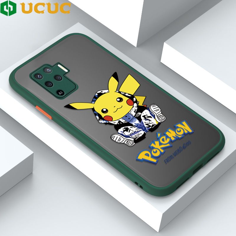 UCUC for OPPO F19 Pro / A94 4G / Reno 5 Lite / Reno5 F Back Cover Wrapped Pikachu Frosted Transparent Hard Phone Case Thin Shockproof Full Cover Camera Protect Case