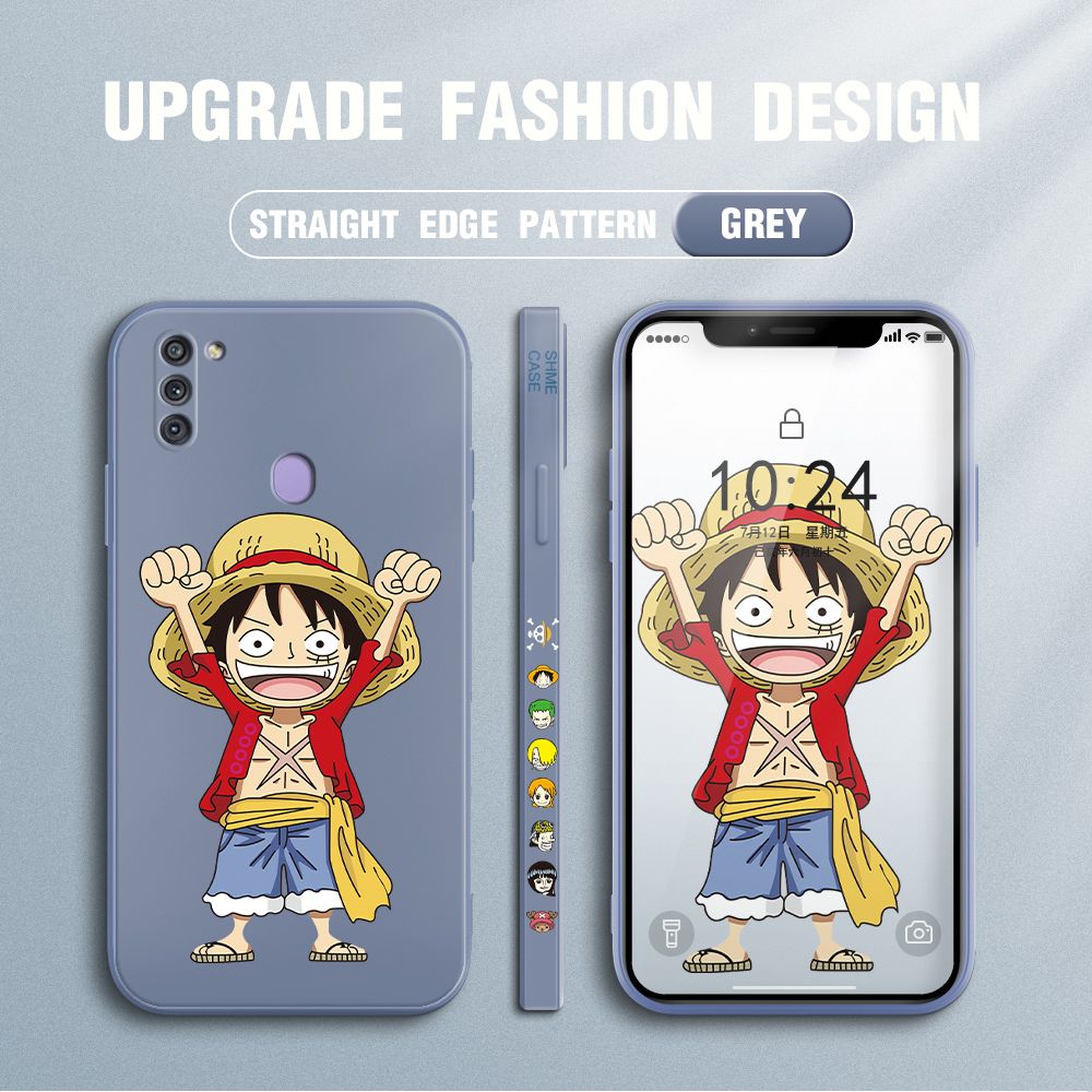 Jizetin for Samsung Galaxy A11 / M11 Case Anime One-Piece Monkey D. Luffy Anime Side Design Phone Case Square Edge Pattern Liquid Silicone Cases Full Cover Camera Shockproof Protective Case