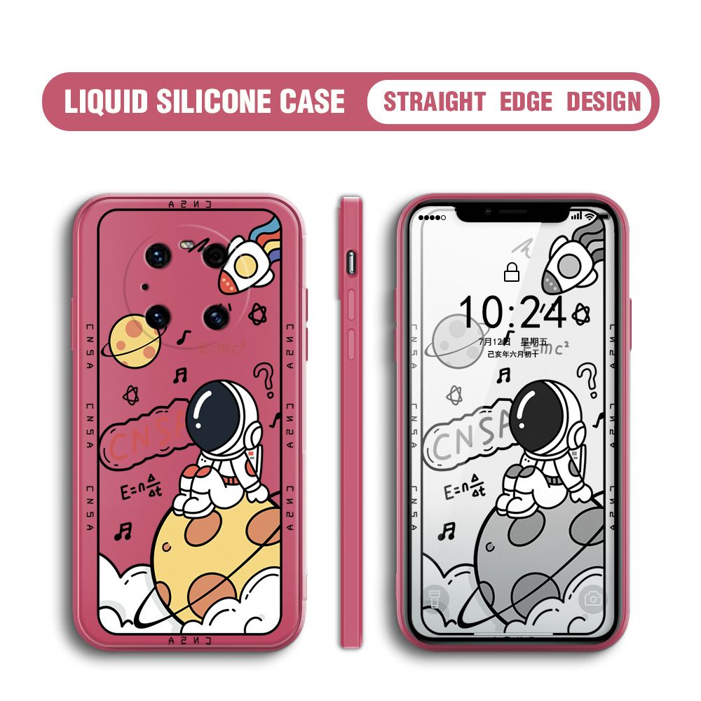BILI for Huawei Mate 40 ProPlus Back Cover Little Astronaut Sit In Planet Multicolor Liquid Silicone Phone Case Soft Square Lens Protection Phone Cases