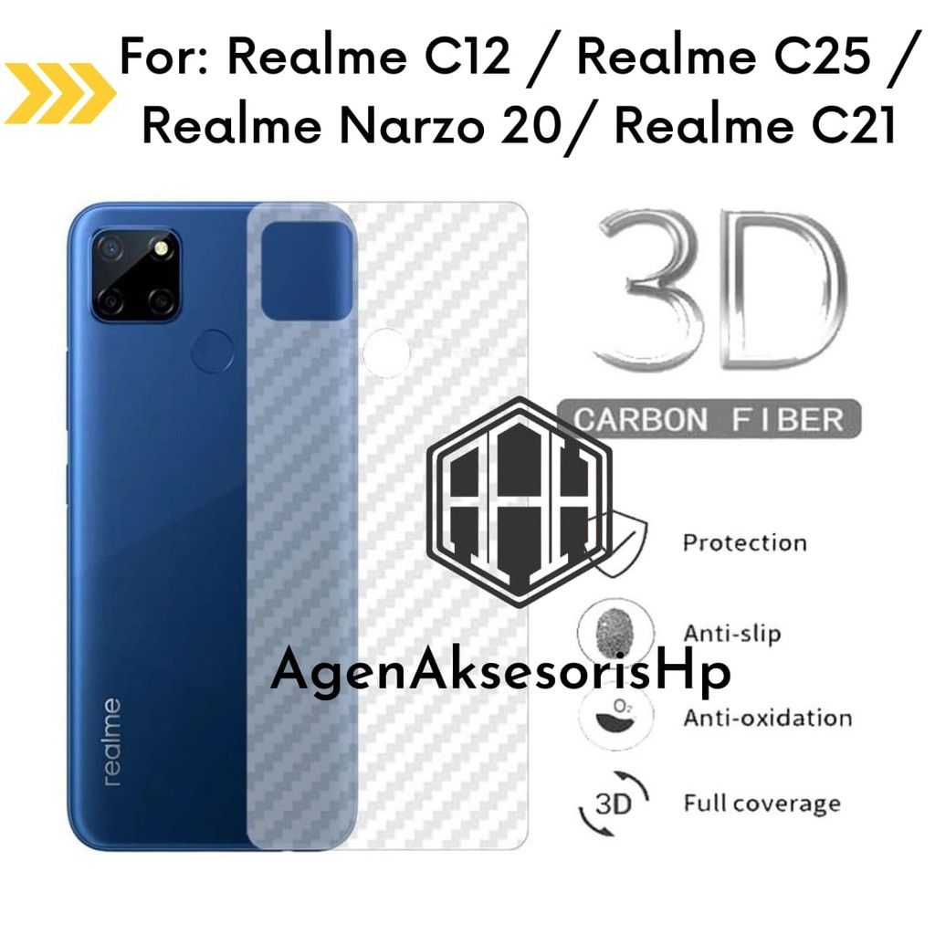 Realme C25s / Realme C25 / Realme C12 / NARZO 20 / NARZO 30A / Realme C21 / C20 / C20A - Carbon Fiber Back Poly Sticker