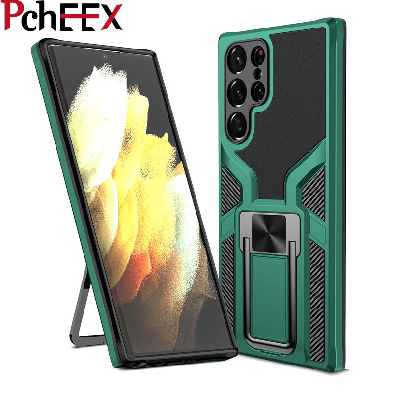 For Samsung Galaxy S22 Ultra Phone Case, Luxury Armor Cover Metal Magnetic Ring Silicone Hard Shell