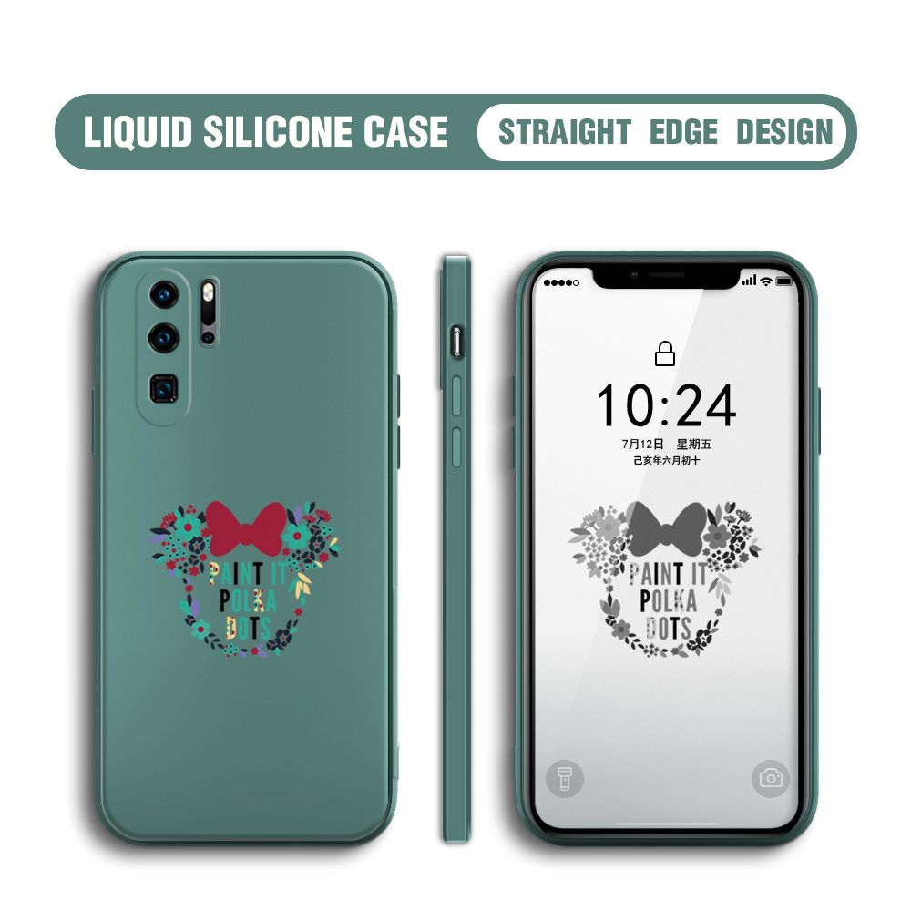 BILI for Huawei P30 Pro Back Cover Flowers Minnie Multicolor Liquid Silicone Phone Case Soft Square Lens Protection Phone Cases