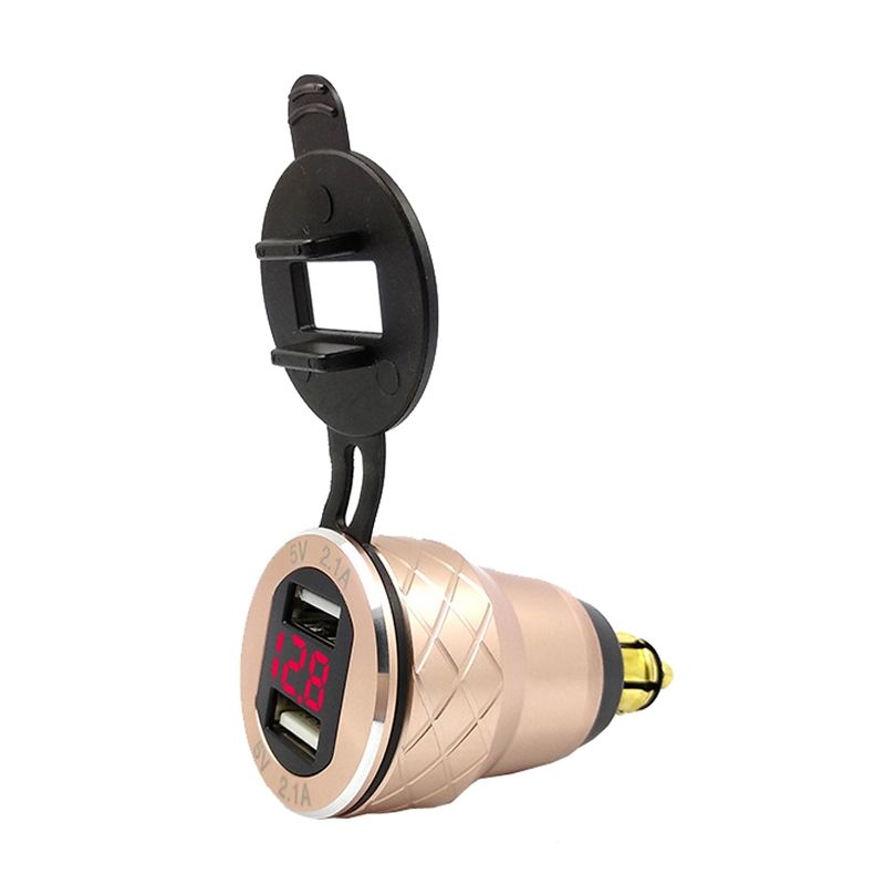 Car Motorcycle USB Charger Metal With Voltage Display Car Charger EU Plug
