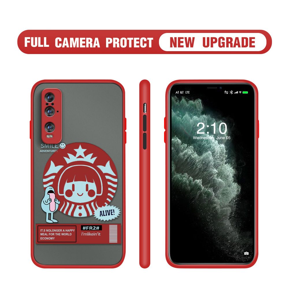 Hontinga for OPPO Find X2 Case Cute Coffee Girl Camera Shockproof Protection Casing Edge Frosted Transparent Phone Cover