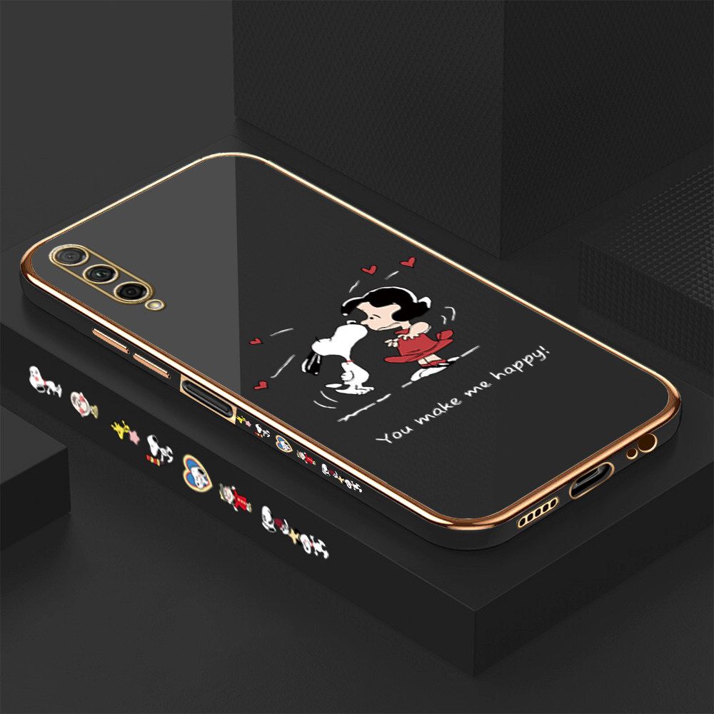 Luxury 6D Plating Case for Honor 9X Pro Happy Cartoon Puppy Side Pattern Back Cover Soft Silicone Square Frame Shiny Bling Phone Cases + Free Lanyard