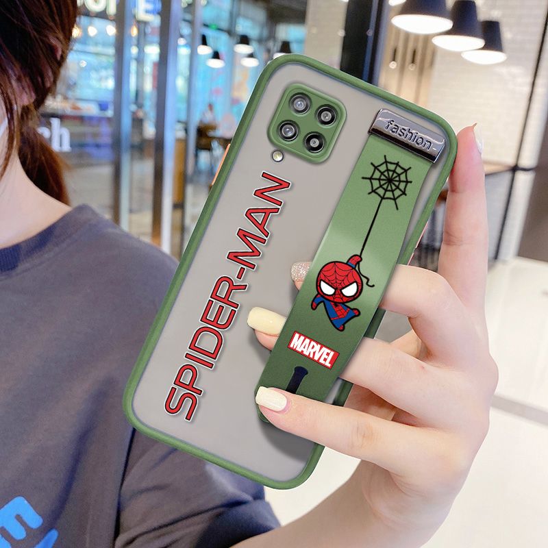 UCUC for Samsung Galaxy A42 5G Wrist Strap Case Superhero Spider Superman Wristband Printing Cover Shockproof Frosted Phone Case