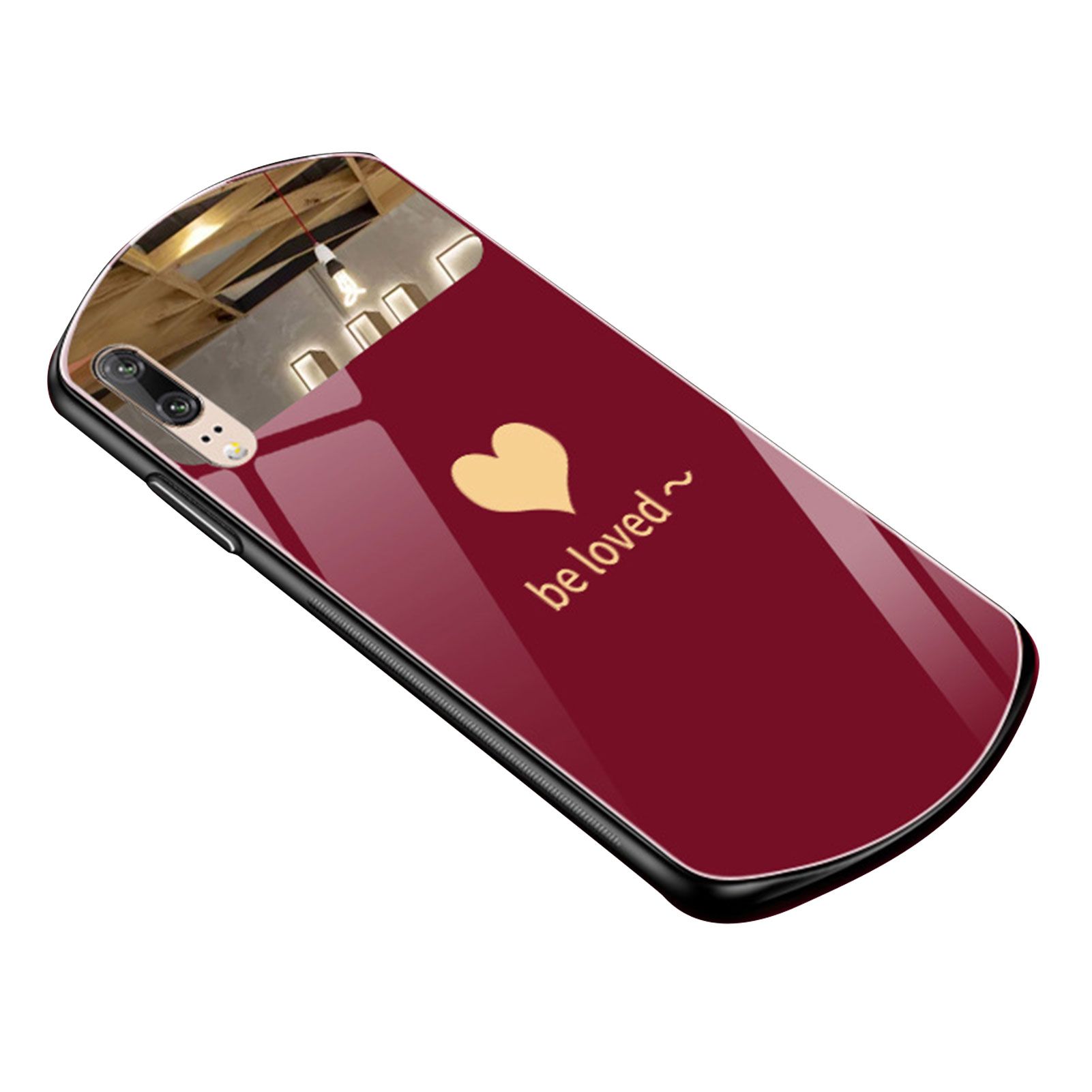 Oval Heart Print Phone Case Mirror Glass Cellphone Shell Cover for iPhone 11/12