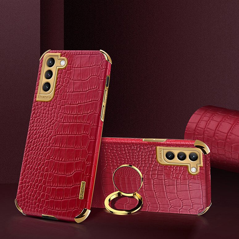 Luxury Plated Crocodile Pattern Leather Holder Phone Case For Samsung Galaxy S21+ 5G / Samsung Galaxy S21 Plus 5G / Samsung Galaxy S30 Plus Magentic Car Ring Stand Cover
