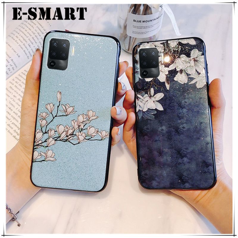 Phone case OPPO F19 Pro Back Cover Flowers Gardenia & Magnolia Bling Glitter Soft Silicone Protector OPPO F19 Pro Case
