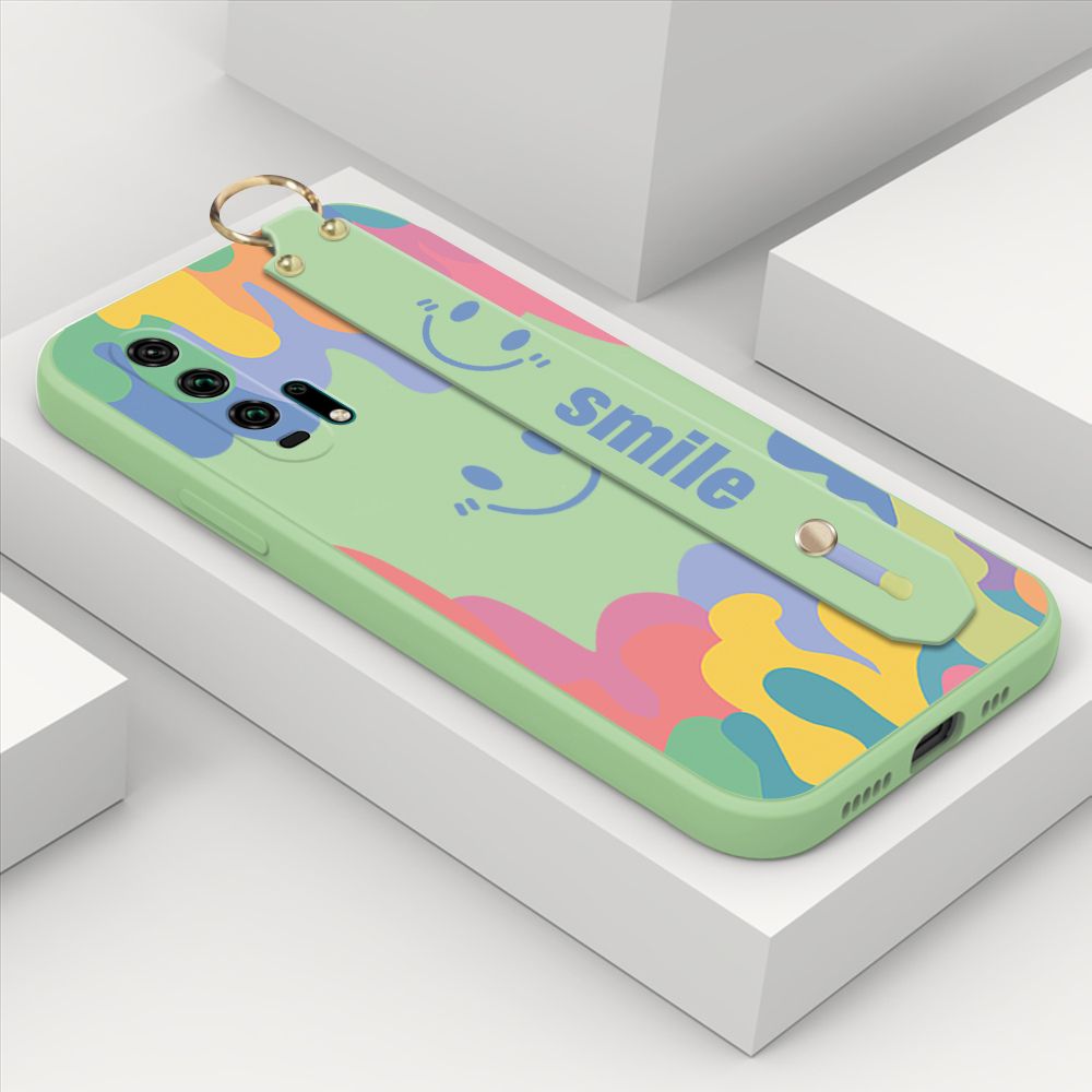 ZeroQiQi for Honor 20 Pro Wrist Strap Case Soft Candy Color Splash Ink Cover Trend Square Printed Pattern Liquid Silicone Phone Case