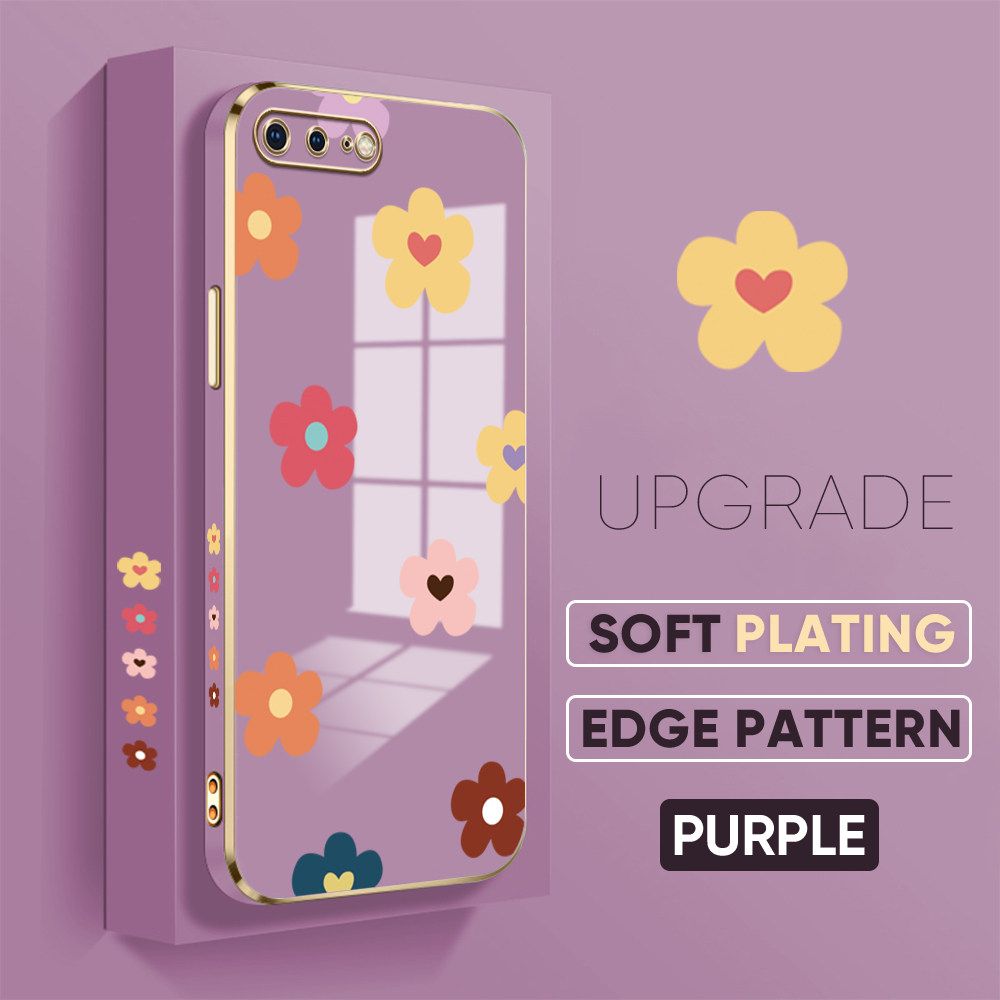 TA for iPhone 7 Plus 8 Plus Back Cover + Free Lanyard Falling Flowers Luxury 6D Plating Case Side Pattern Soft Silicone Square Phone Cases
