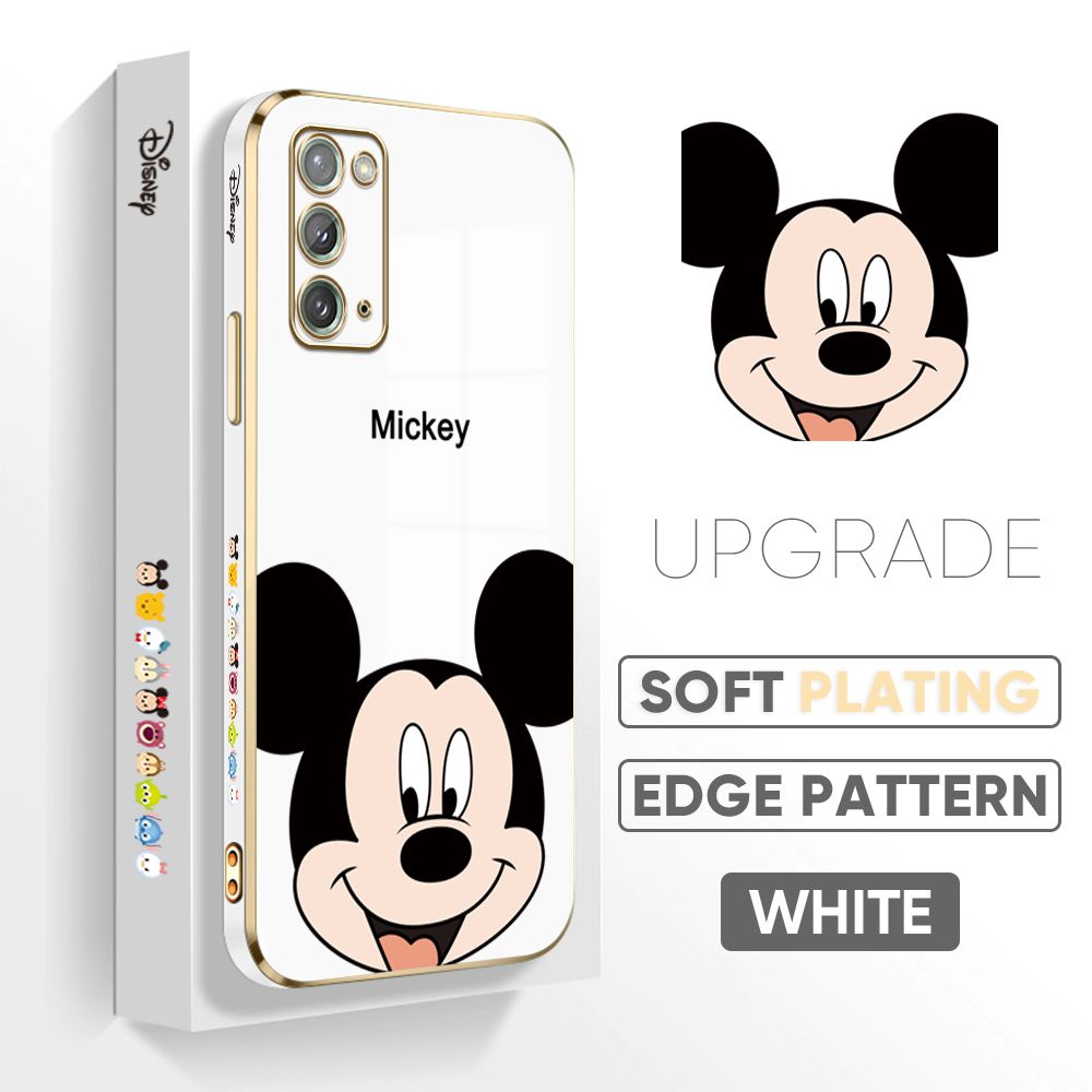 Jizetin (Free Lanyard) Samsung Galaxy Note20 Back Cover Cartoon Mouse Luxury 6D Plating Case Side Pattern Soft Silicone Square Phone Cases
