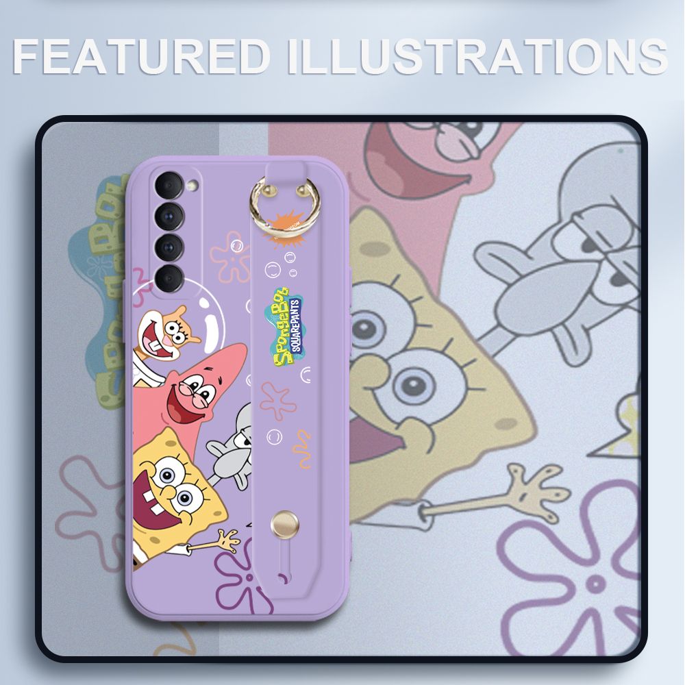 UCUC for OPPO Reno4 Pro Wrist Strap Case Funny Cartoon Sea Creatures Cover Ultra Thin Anti Fall Liquid Silicone Phone Case