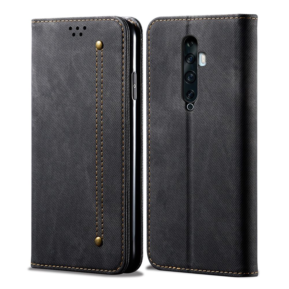 For OPPO Reno2 F/Reno2 Z Retro Denim Leather Flip Wallet Stand Case Cover Retro Denim Leather Flip Wallet Stand Case Cover