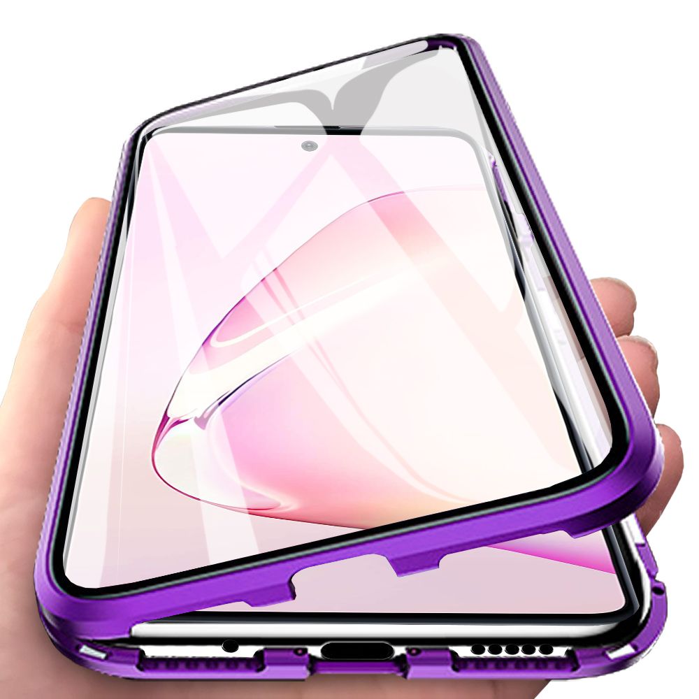 For Samsung Galaxy Note 10 Lite Casing 360° Full Body Transparent Tempered Glass with Magnetic Adsorption Metal Bumper Case Cover