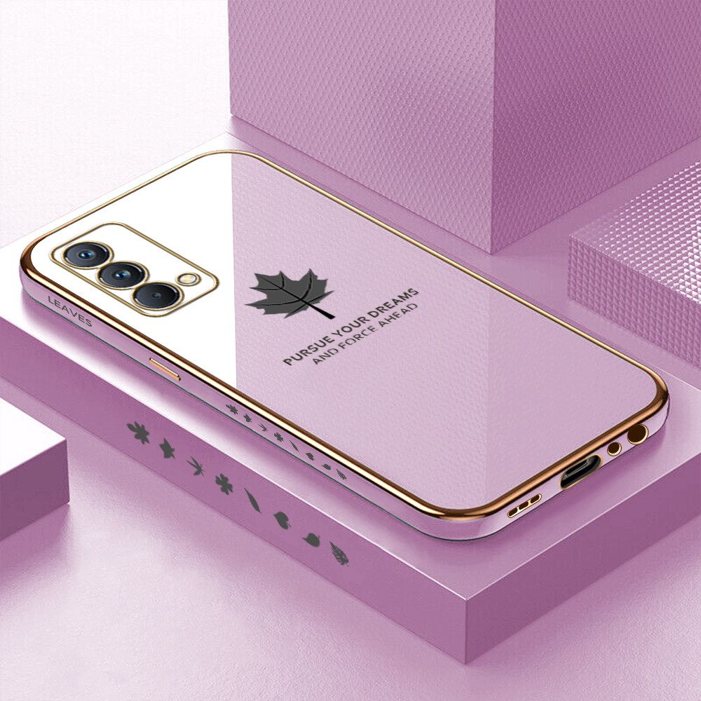 Luxury 6D Plating Soft Casing Silicone Square Frame Phone Case For Realme GT Master Case Shiny Bling Back Cover New Maple Leaf Square Edge Pattern Design Soft Case + Free Lanyard