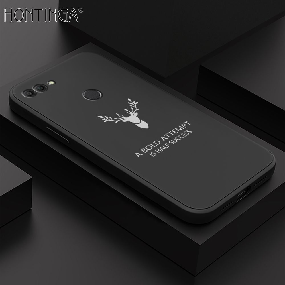 Hontinga for Huawei Y9 2018 Back Cover lucky Pattern Case Square Edge Liquid Silicone Phone Case