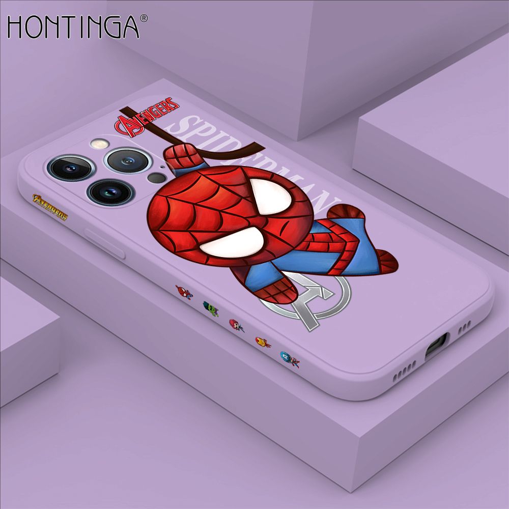 Hontinga for iPhone 13 Pro Case Side Design Cartoon Little Spider Back Cover Soft Square Edge Pattern Liquid Silicone Trend Phone Cases
