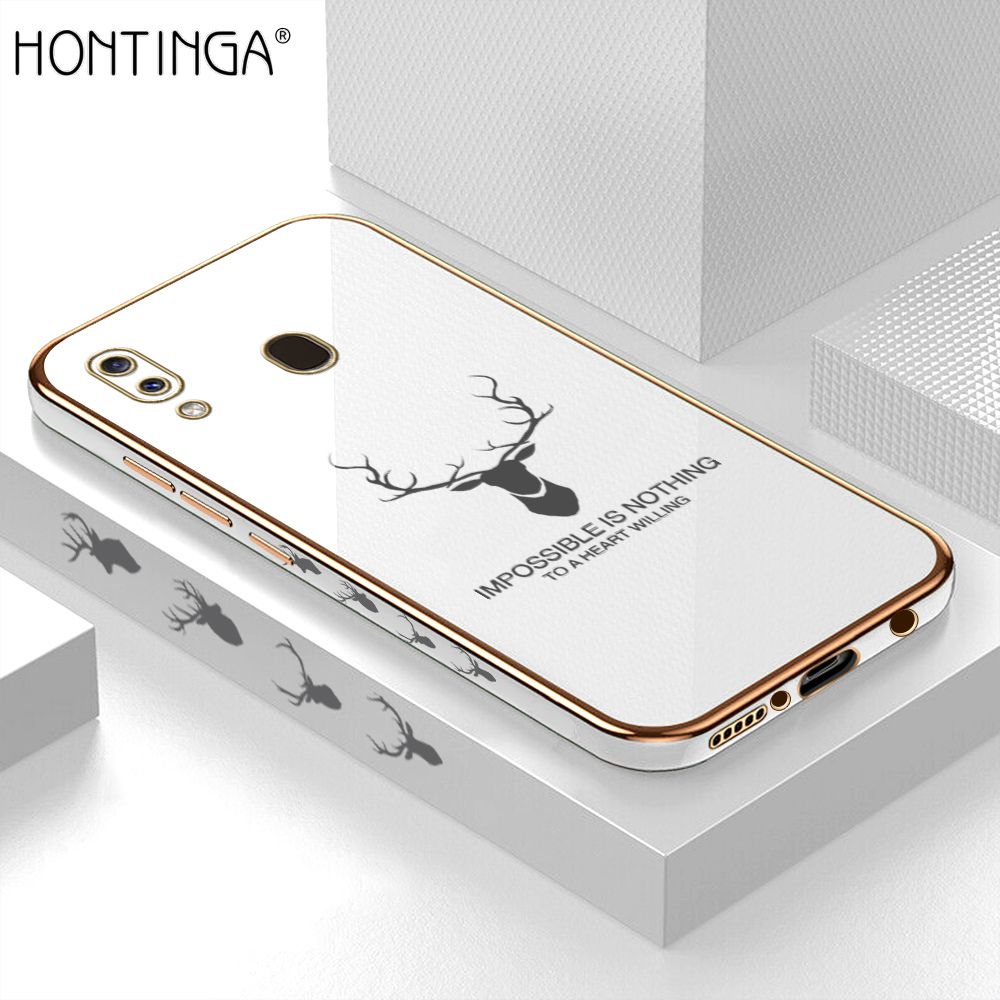 Hontinga for Samsung A30 A20 Back Cover + Free Lanyard Luxury 6D Plating Cartoon Lucky Side Pattern Case Soft Silicone Square Phone Cases