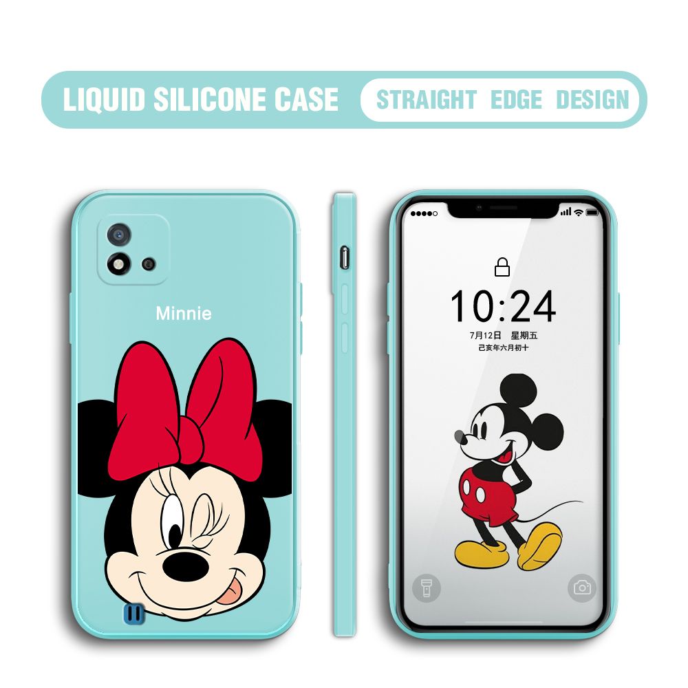 BILI for Realme C20 / Realme C20A / Realme C11 2021 Back Cover Big Head Minnie Multicolor Liquid Silicone Phone Case Soft Square Lens Protection Phone Cases