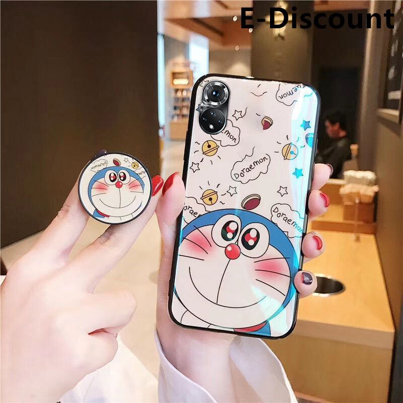 For Honor 50 Case Cute 3D Cartoon Blue Light Happy Doraemon Soft Couple Cases Stand Holder for Honor50 Back Cover