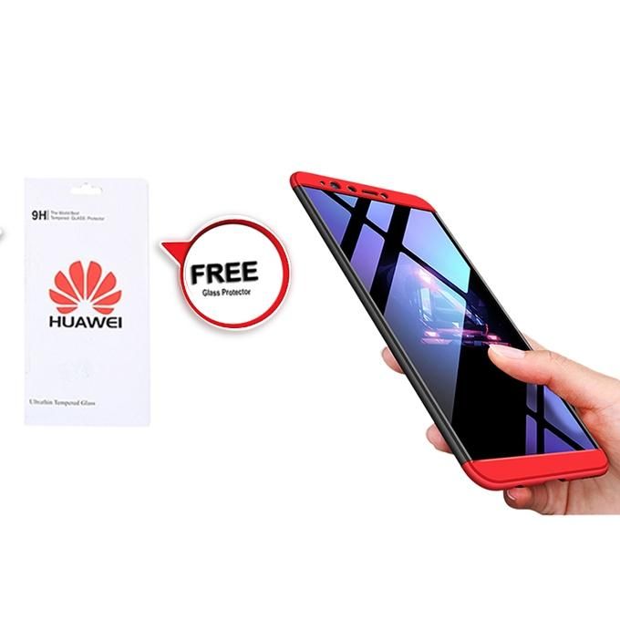 Huawei Y9 (2018) 360 Degree Phone Case with Free Glass Protector - Red and Black