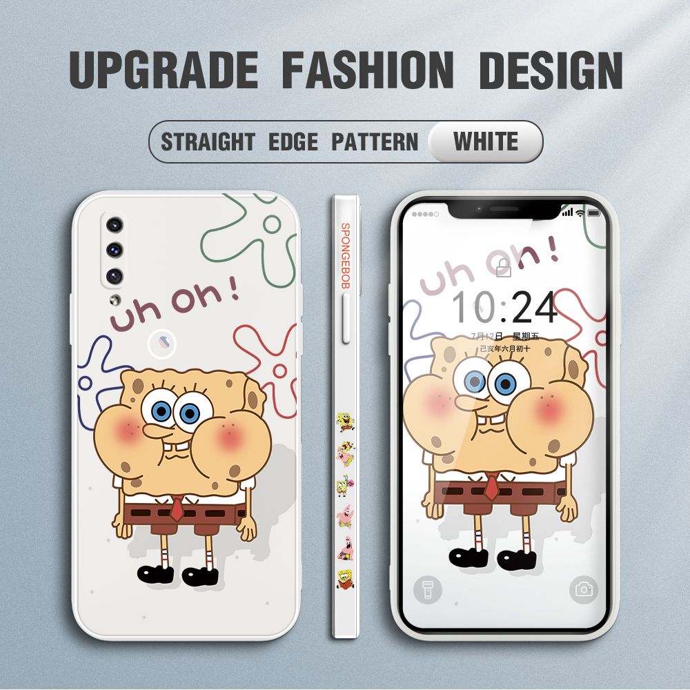 Jizetin for Samsung Galaxy A30S / A50 / A50S Case Side Design Phone Cover New Cartoon SpongeBob SquarePants Cover Square Edge Pattern Liquid Silicone Trend Case