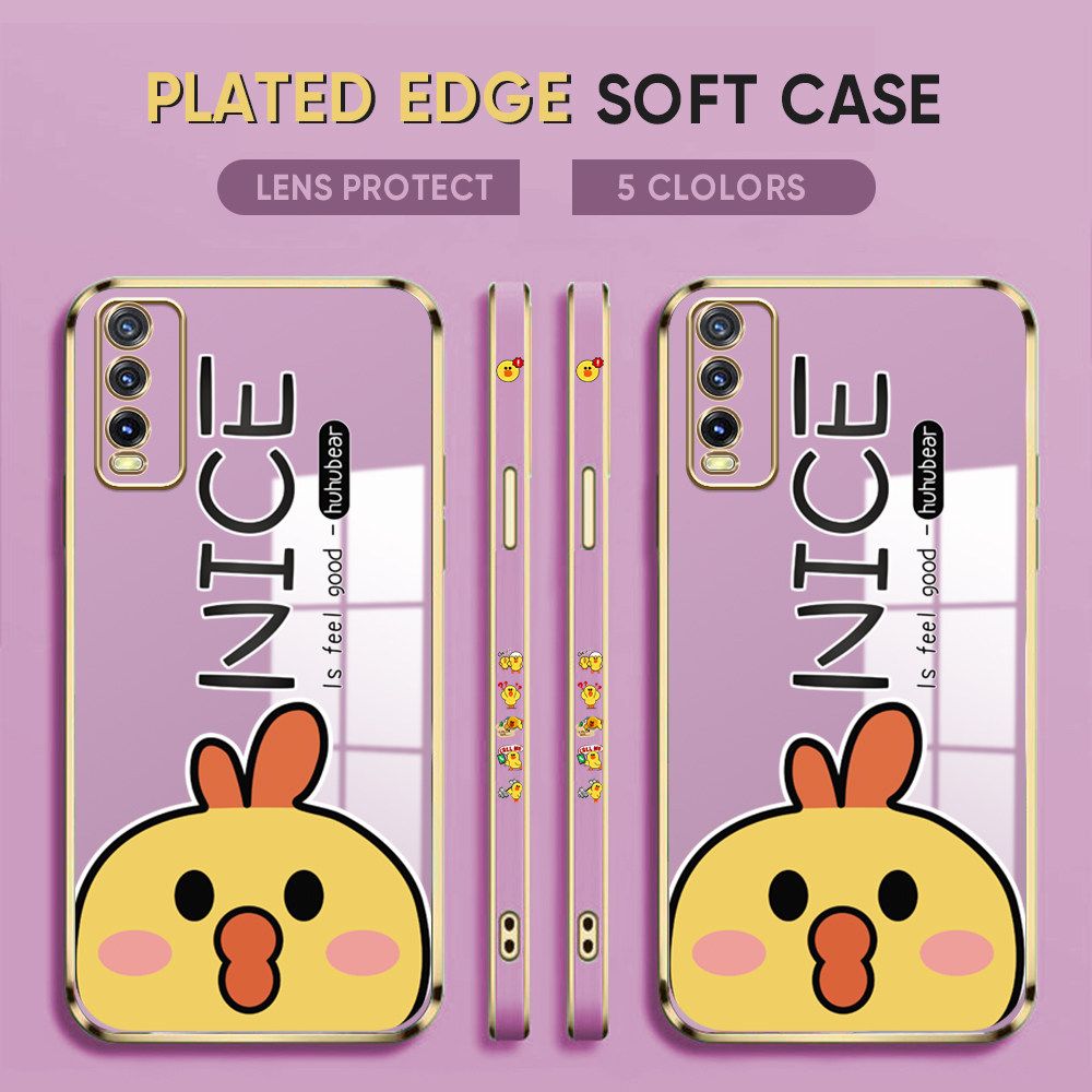 Luxury 6D Plating Case for Vivo Y20i Phone Cases Cute Cartoon Chick Side Print Soft Silicone Square Back Cover