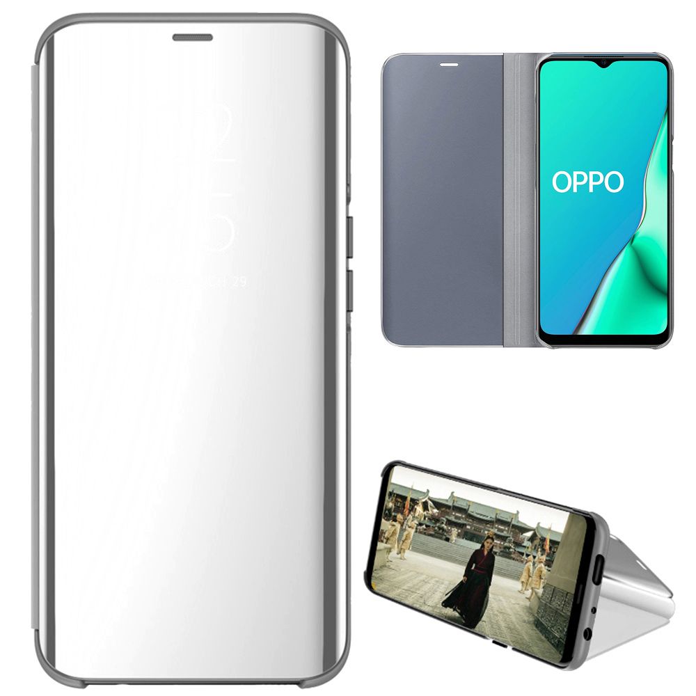 Smart Mirror Flip Phone Case For OPPO A9 2020 View PU Leather Stand Protective Cover