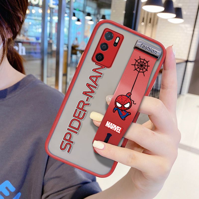 UCUC for OPPO A16 Wrist Strap Case Superhero Spider Superman Wristband Printing Cover Shockproof Frosted Phone Case