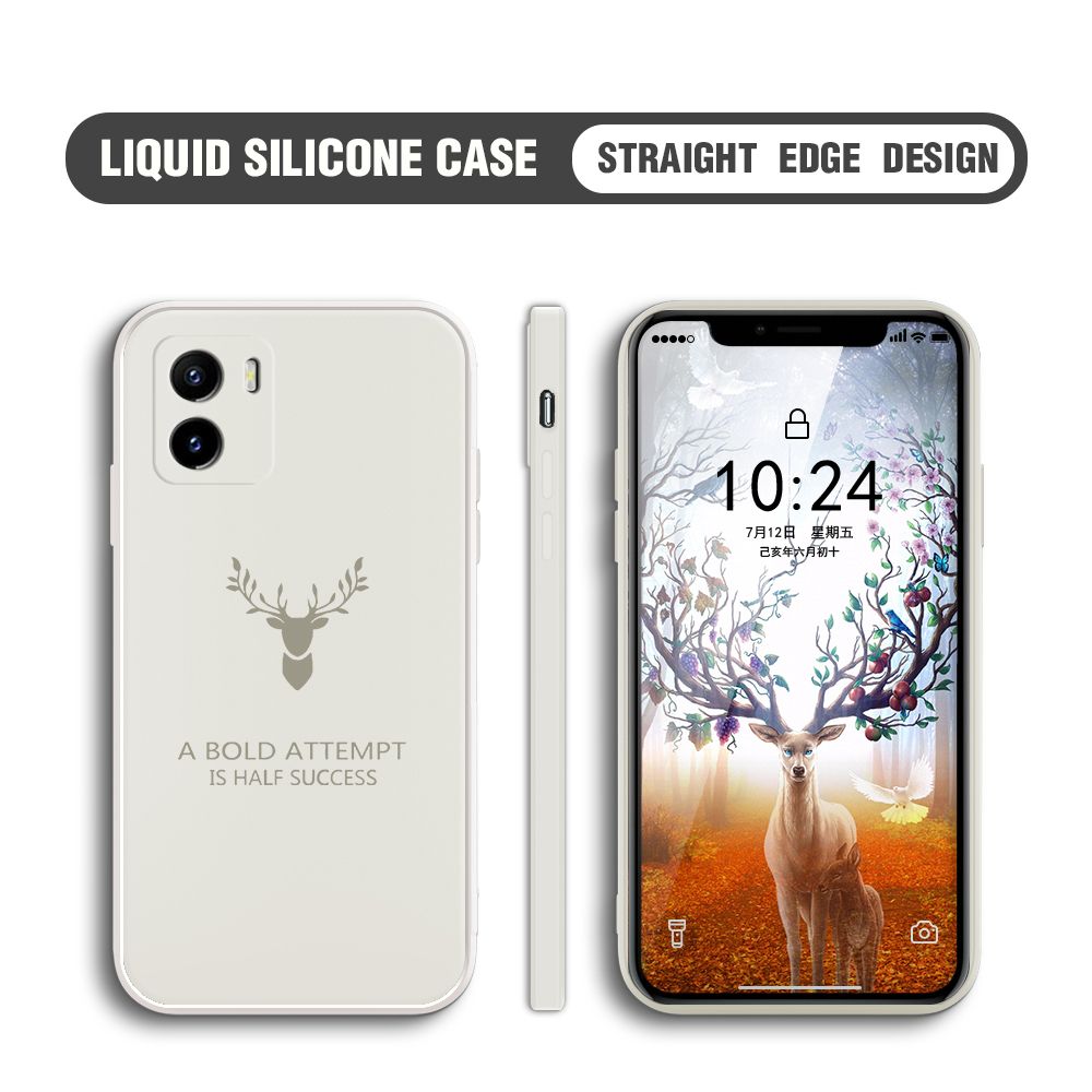 BILI for Vivo Y15S / Y15A Back Cover Simple Antlers Ultra Thin Soft Luxury Square Multicolor Liquid Silicone Phone Case