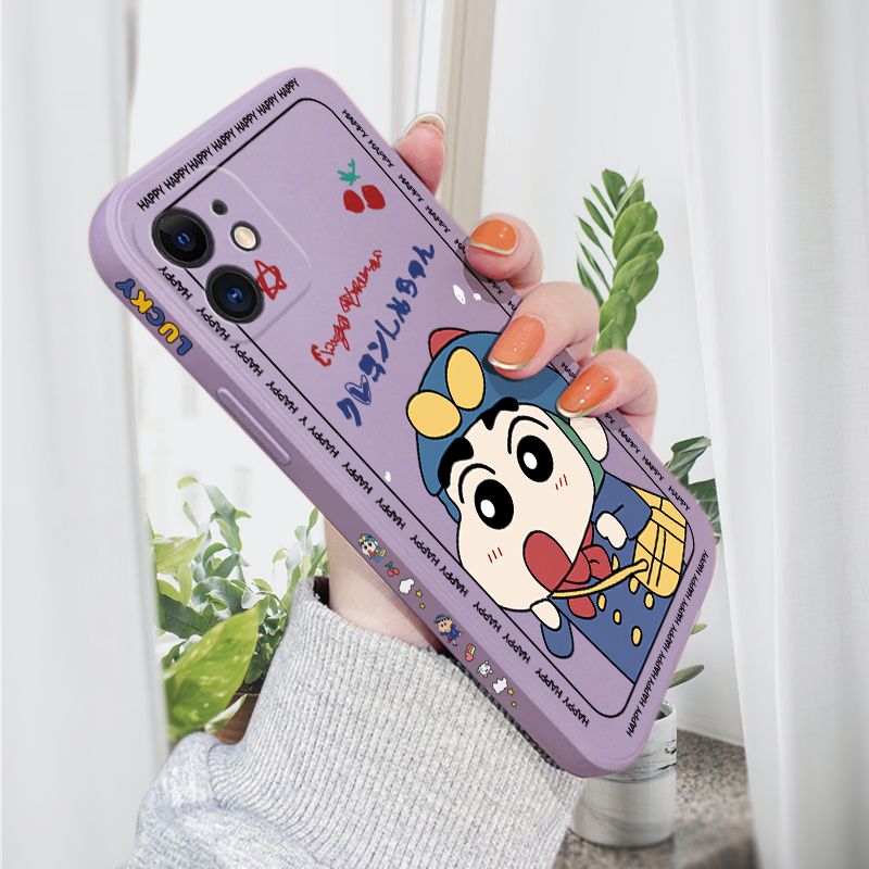 AMORVOR for iPhone 12 Mini Back Cover Cartoon Shin-chan Action Kamen Side design Soft Case Liquid Silicone Phone Cases