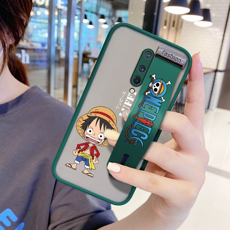 UCUC for OnePlus 8 Wrist Strap Case Anime One Piece Luffy Wristband Printing Cover Shockproof Frosted Phone Case