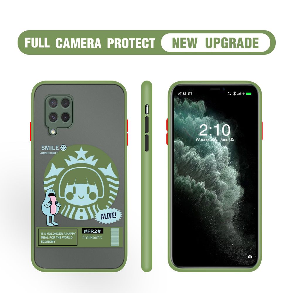 Hontinga for Samsung Glaxay F62 M62 Case Cute Coffee Girl Camera Shockproof Protection Casing Edge Frosted Transparent Phone Cover