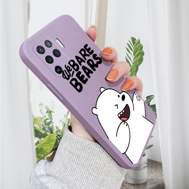 AMORVOR for OPPO F19 Pro A94 Reno5 F Back Cover Cartoon Cute Panda Side design Soft Case Liquid Silicone Phone Cases