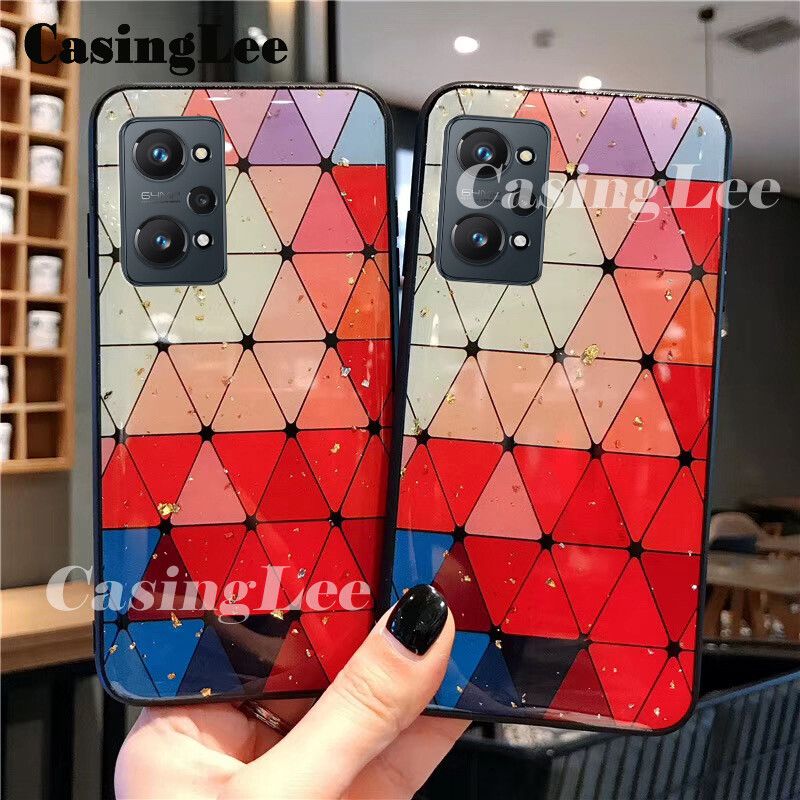 For Realme GT NEO 2 case Shiny Gold Foil soft silicone case with Strap for Realme GT NEO2 Back Cover Phone Cases Rhombus geometry Design For girls and Boys
