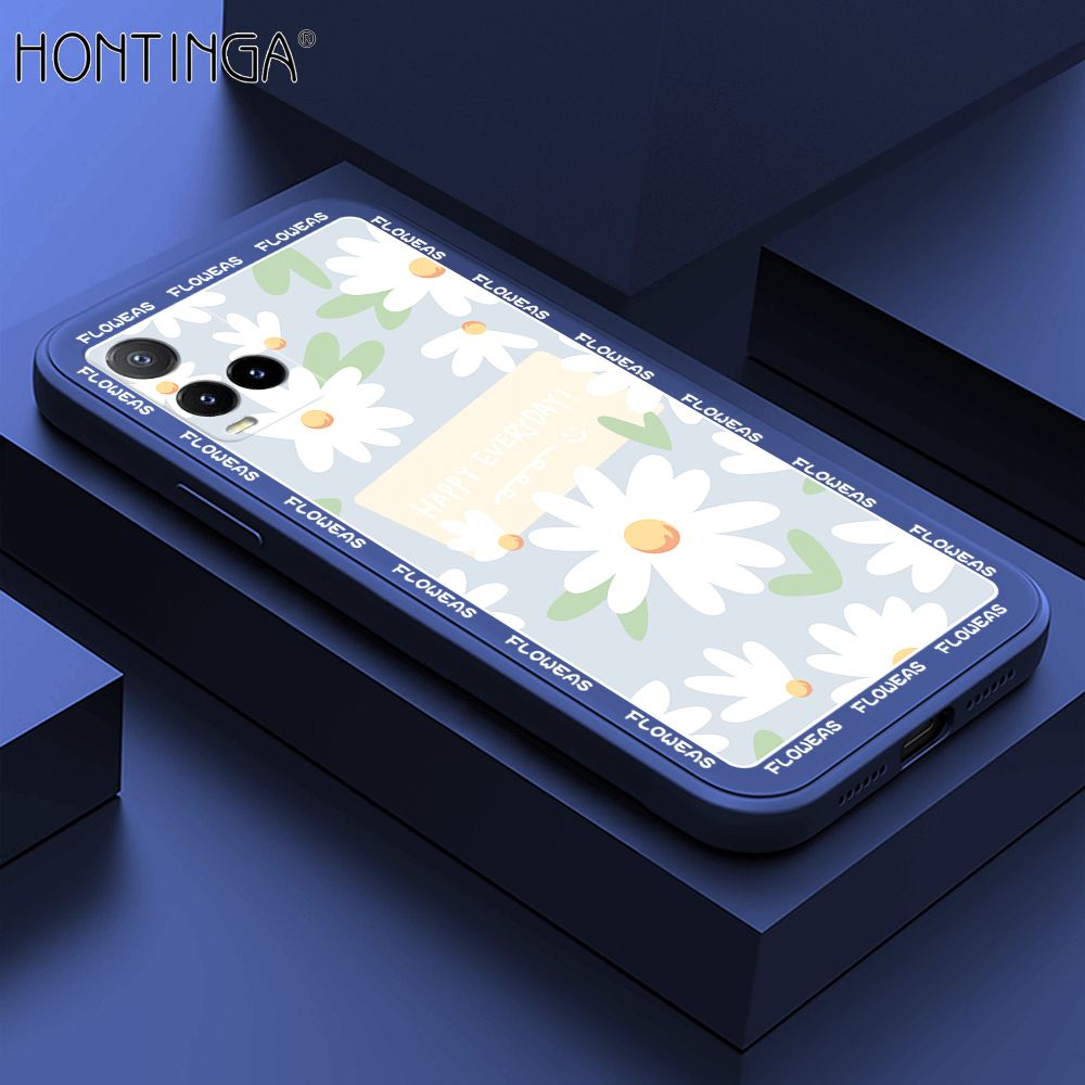 Hontinga for Vivo Y21 2021 Case Beautiful Daisy Flower Phone Case Phone Case Soft Square Edge Silicone Cases Full Lens Cover Shockproof Protection Cover