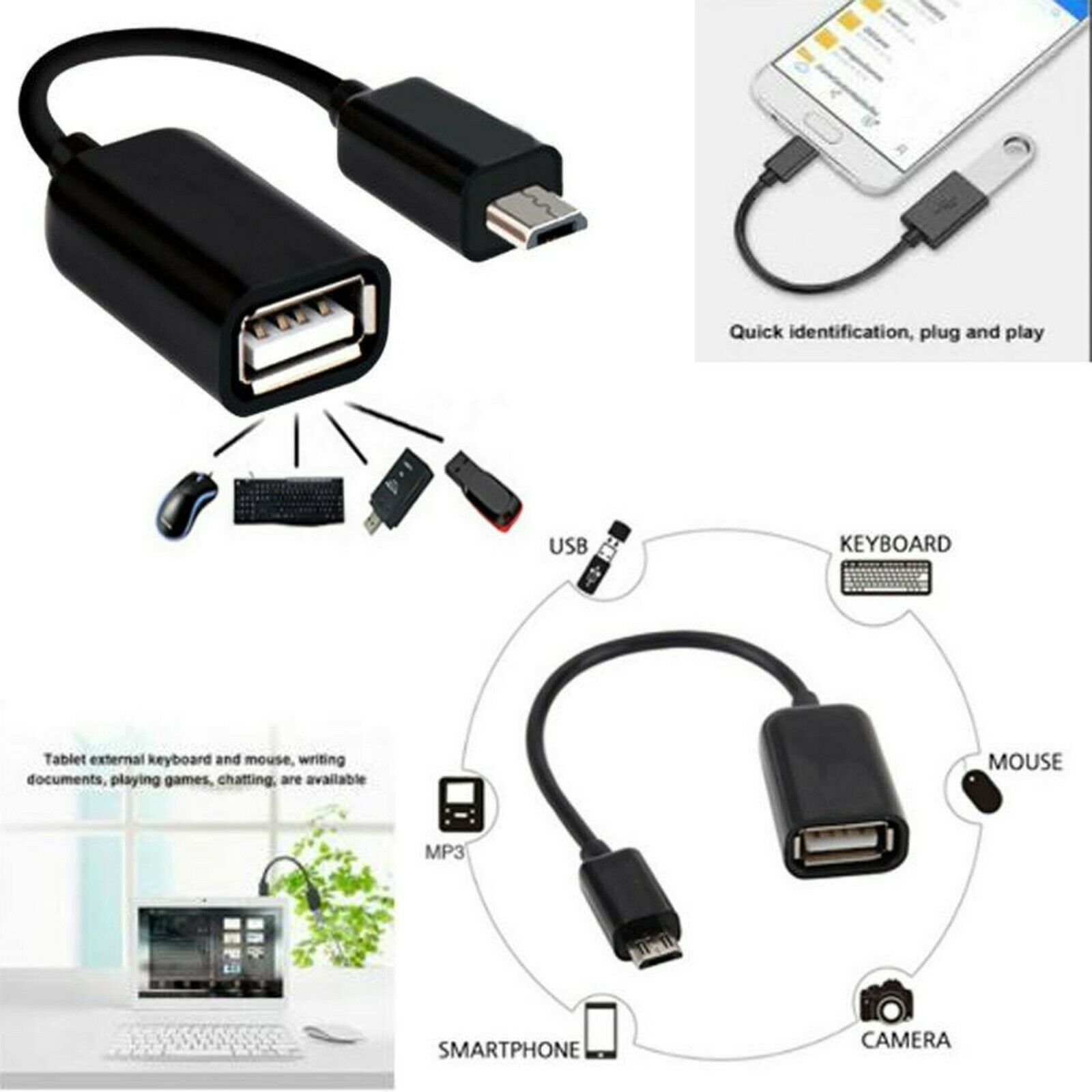 Micro USB Male host to USB Female OTG Adapter Cable For Android Phones Tablet PC