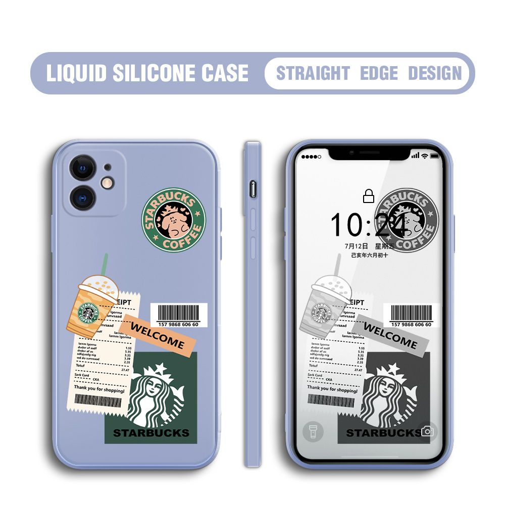 BILI for iPhone 12 Mini Back Cover Creative Coffee Order Receipt Multicolor Liquid Silicone Phone Case Soft Square Lens Protection Phone Cases