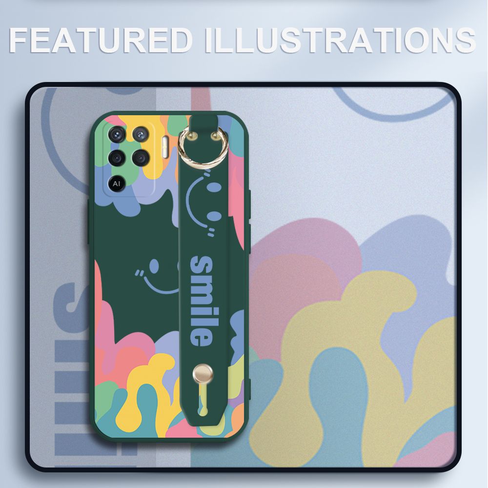 UCUC for OPPO A94 Wrist Strap Case INS Style Soft Candy Color Splash Ink Cover Ultra Thin Anti Fall Liquid Silicone Phone Case
