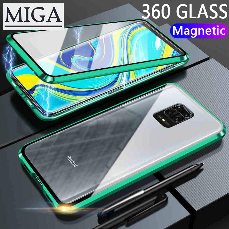 magnetic flip case For xiaomi redmi note 9 /note 9s /Note 9 pro max /note 8 pro/note 7 pro/ note 7 redmi 9 Metal Bumper Double Side Tempered Glass Cover for xiaomi mi note 10 lite case