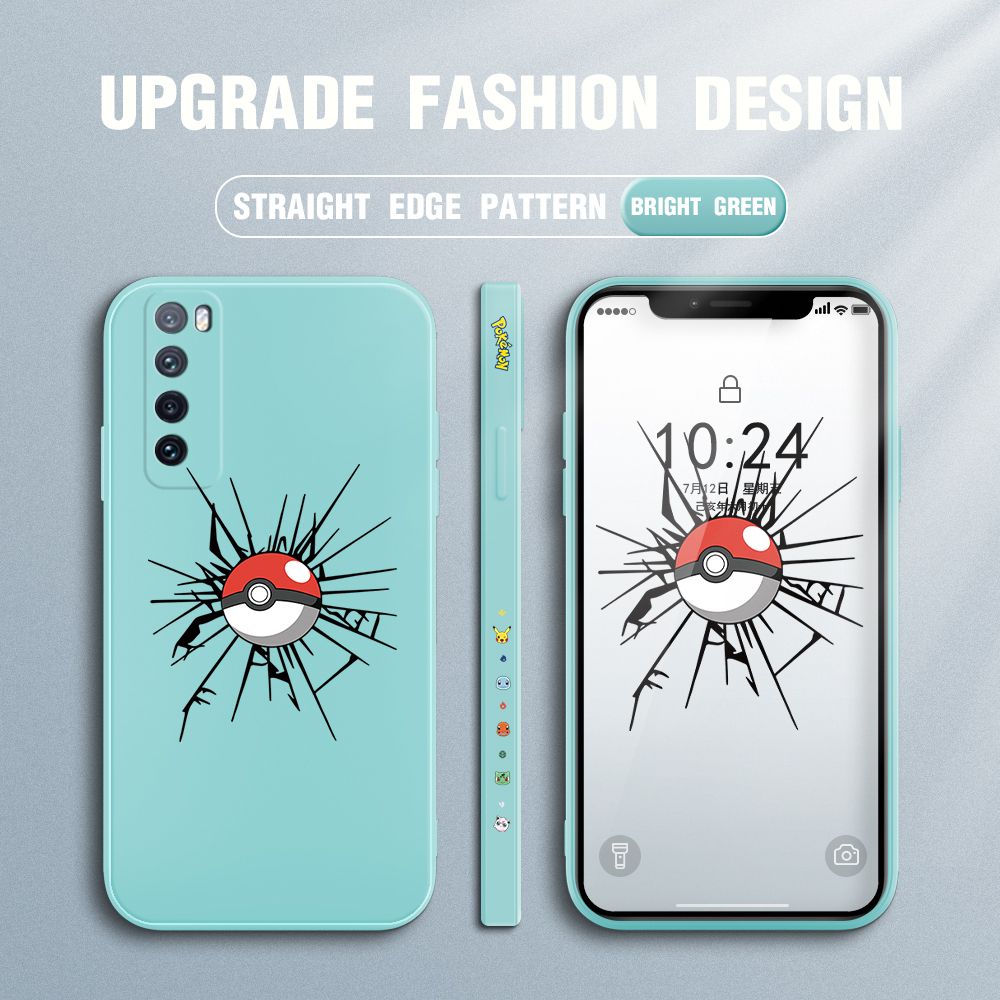 Jizetin for Huawei Nova 7 Case Cartoon Pokémon Pocket Monster Design Side Design Phone Case Square Edge Pattern Liquid Silicone Cases Full Cover Camera Shockproof Protective Case