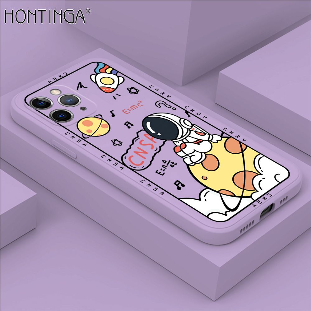 Hontinga for iPhone 11 Pro Case Cartoon Astronauts Phone Case Phone Case Soft Square Edge Silicone Cases Full Lens Cover Shockproof Protection Cover