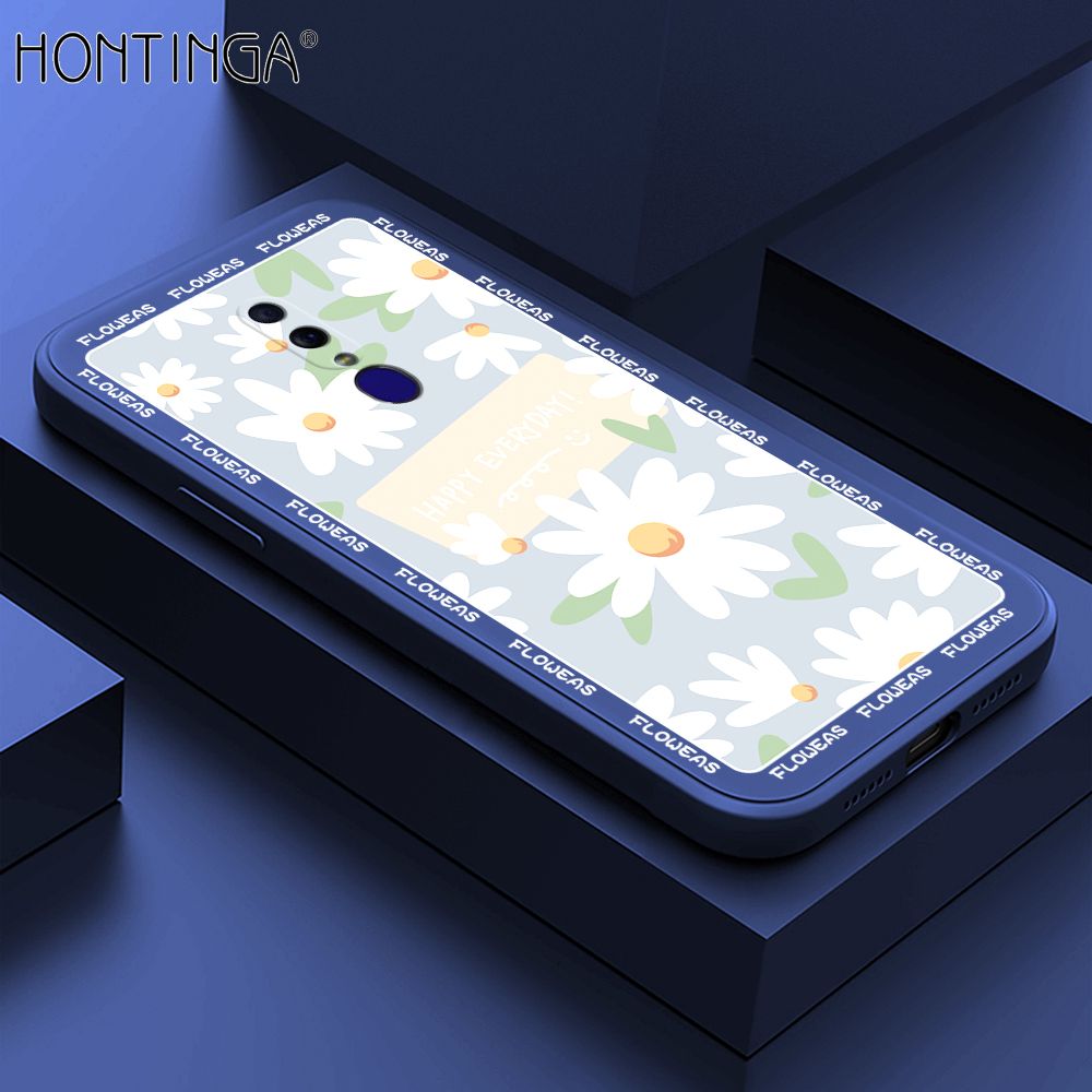 Hontinga for OPPO F11 Case Beautiful Daisy Flower Phone Case Phone Case Soft Square Edge Silicone Cases Full Lens Cover Shockproof Protection Cover