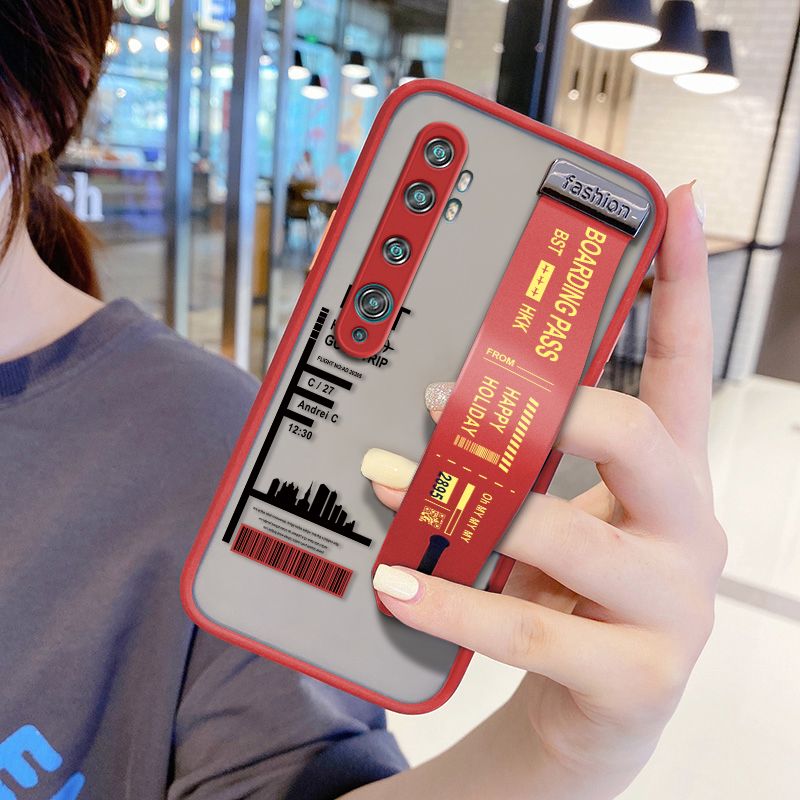 UCUC for Xiaomi Note 10 Wrist Strap Case Creative Printing City Landscape Wristband Printing Cover Shockproof Frosted Phone Case